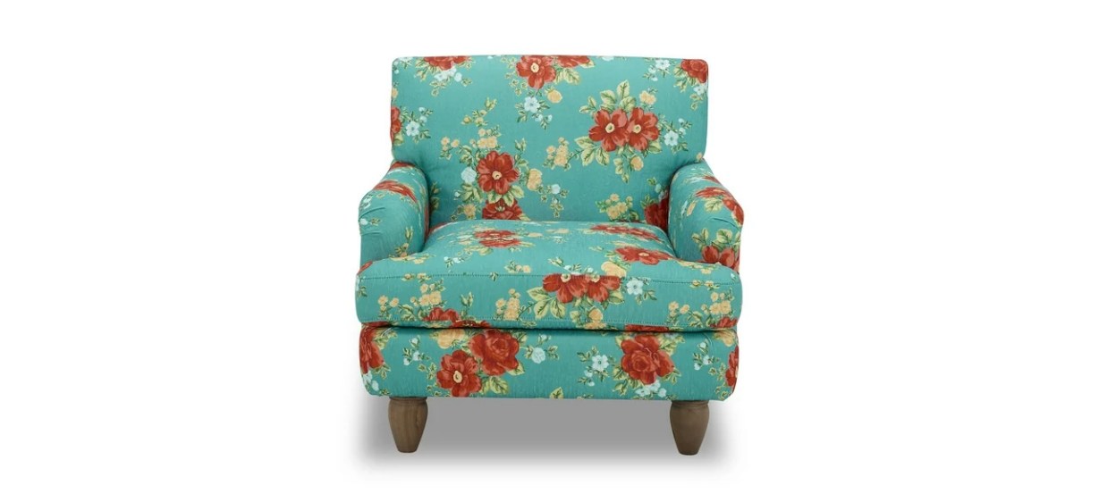 Best The Pioneer Woman Vintage Floral Low Back Fabric Accent Chair, Teal on white background