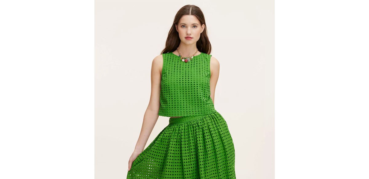 Women's Green Eyelet Shell Tank Top