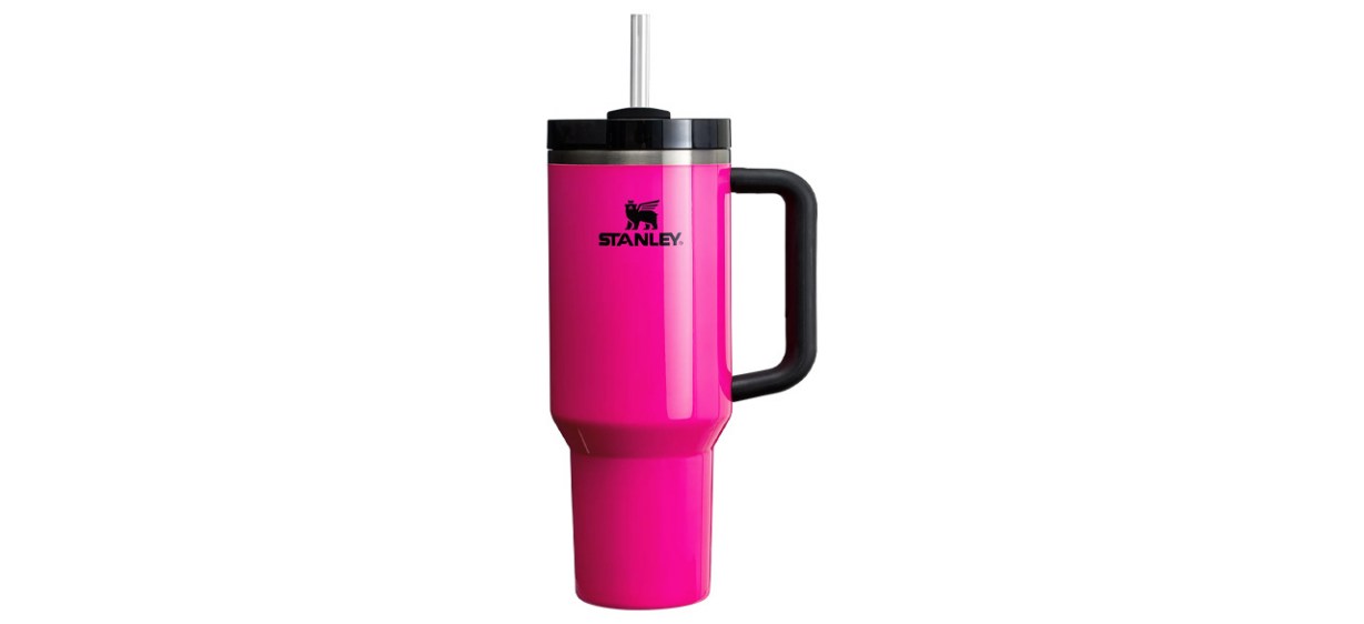 Neon pink Stanley Neon Quencher H2.0 Flowstate Tumbler on white background
