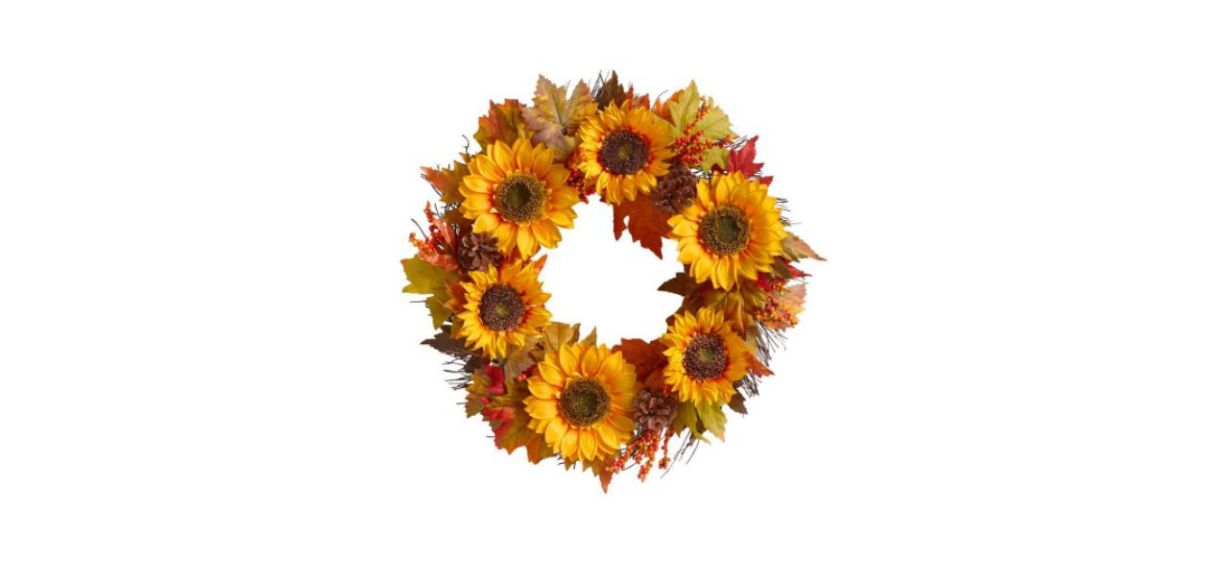 Best 22-Inch Artificial Sunflower and Pinecone Harvest Fall Wreath