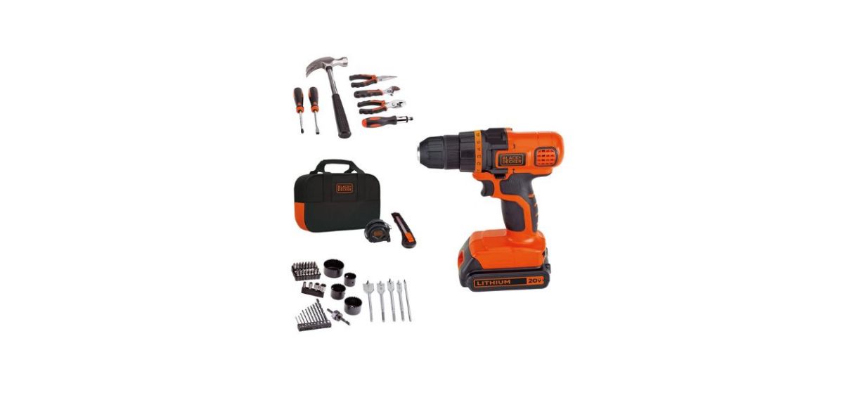 Best Black and Decker 20-Volt Max Drill and Home Tool Kit on white background