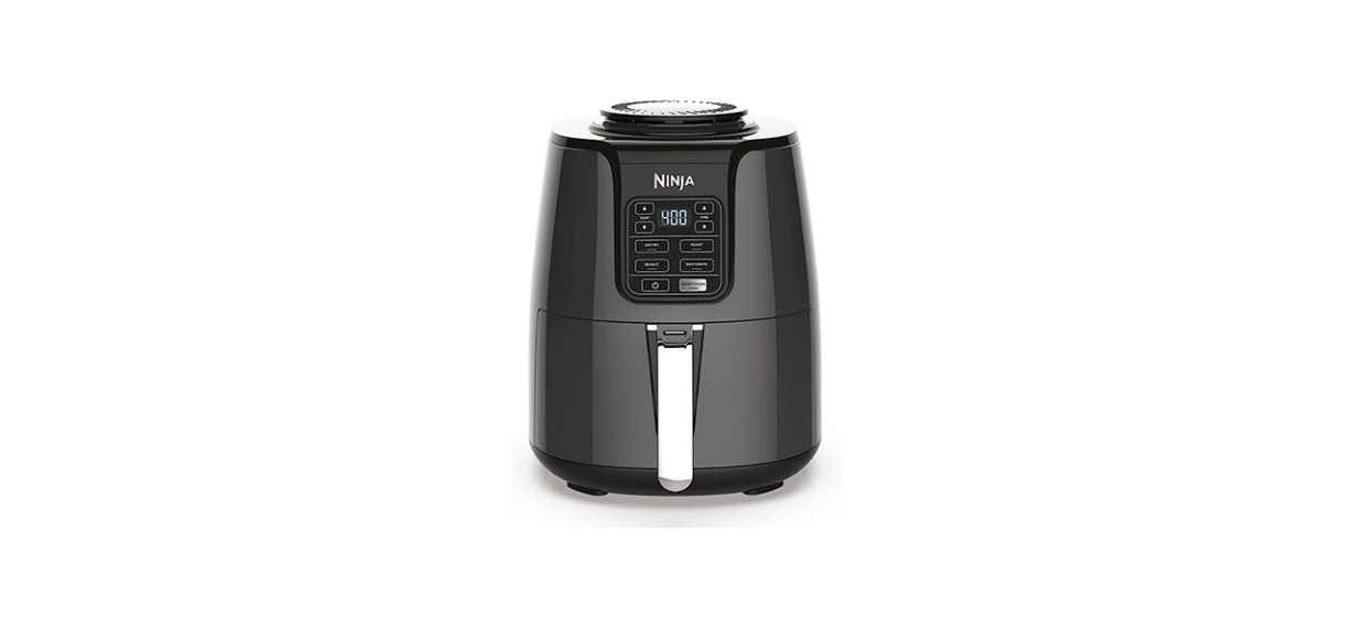 A black air fryer with lots of buttons on the front of it