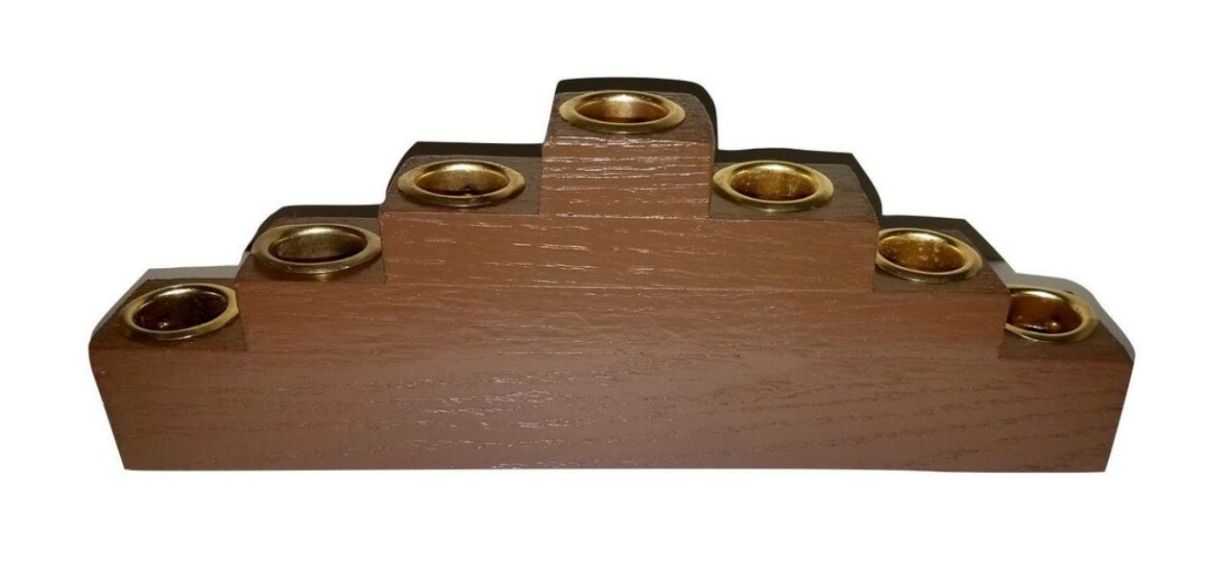 7SymbolsofKwanzaa Traditional Wooden Kinara (Candle Holder) with gold accents on white background