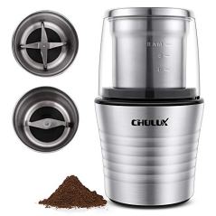 CHULUX Electric Spices and Coffee Grinder with 2.5 Ounce Two Detachable Cups for Wet/Dry Food