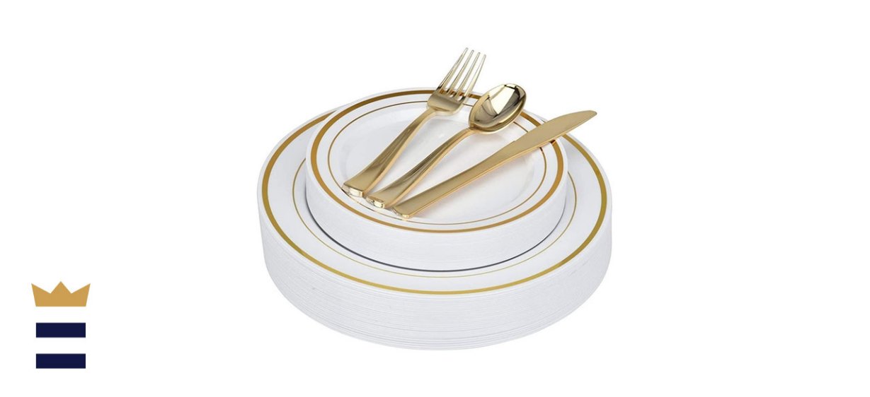125-Piece Elegant Plastic Plates &amp; Cutlery Set