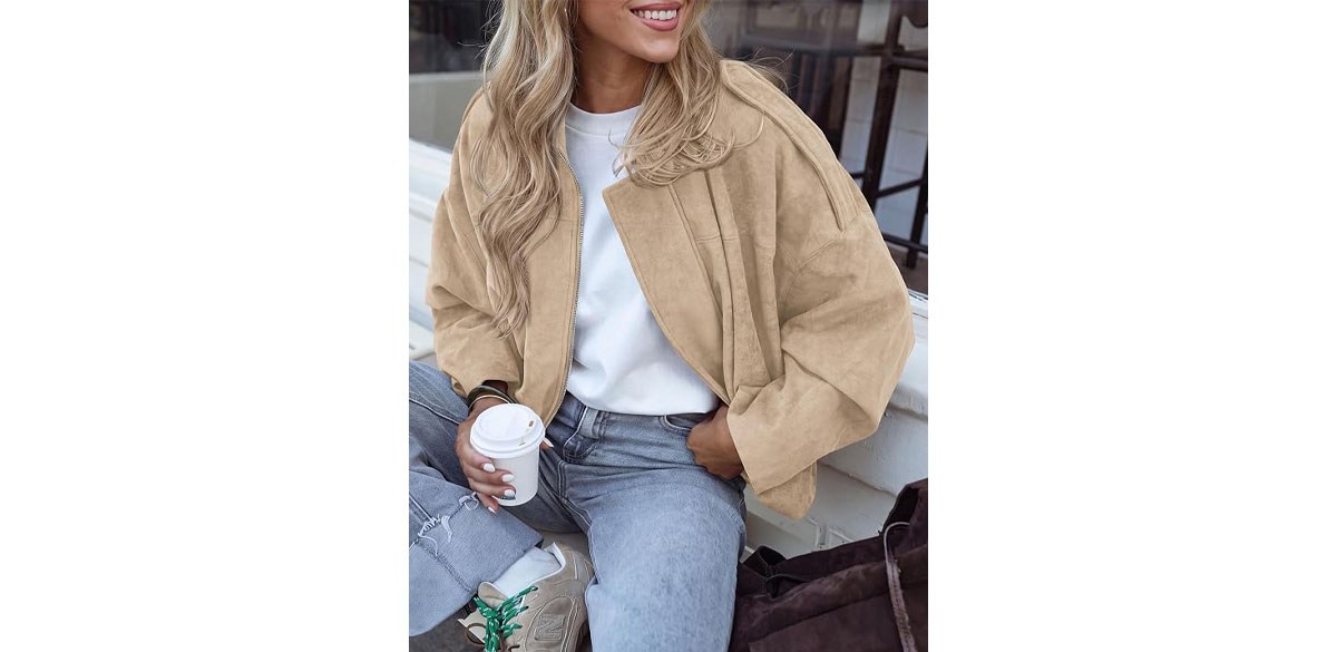 PRETTYGARDEN Women's Faux Suede Cropped Bomber Jacket