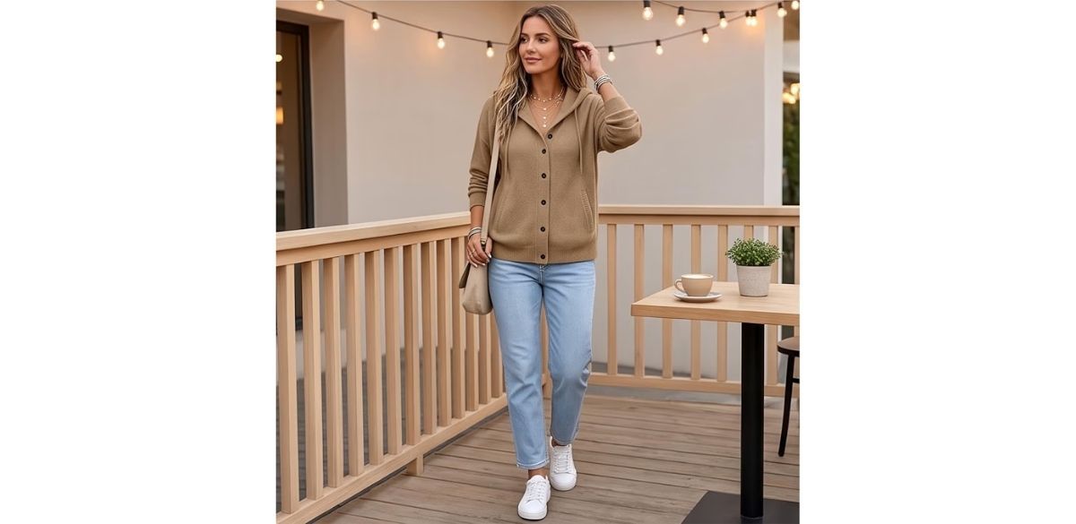 Vividcrate Button Front Hooded Sweater