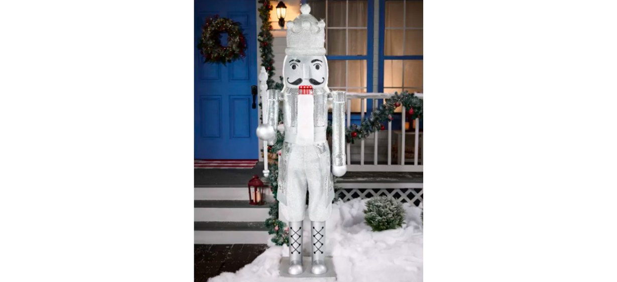 7-Ft Silver Bling Bluetooth Compatible Nutcracker Animatronic 