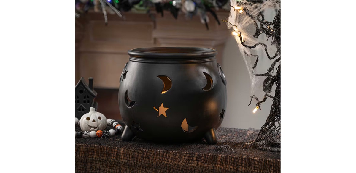 10.75-inch Black Moon &amp; Stars Cauldron Ceramic Candle Holder by Ashland