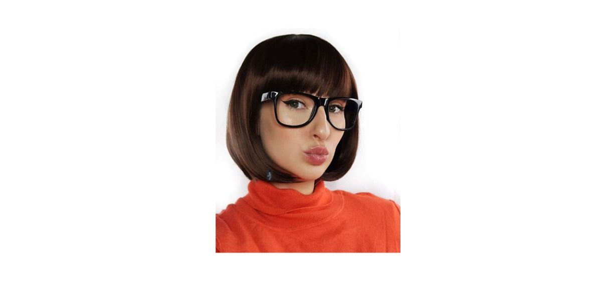 Best Allaura Brown Bob &amp; Black Glasses Velma Costume Set