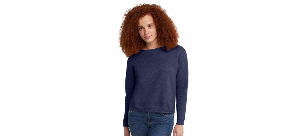 Hanes Women's Ecosmart V-notch Crewneck Sweatshirt on white background