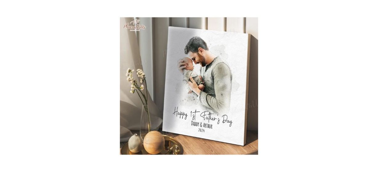 PhucraftsUs Custom Watercolor Photo Canvas For First Time Dad