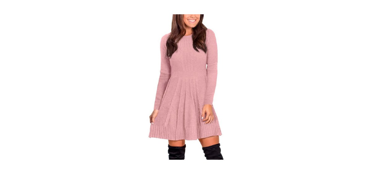 Best Maisolly Knitted Crewneck Fit and Flare Sweater Dress