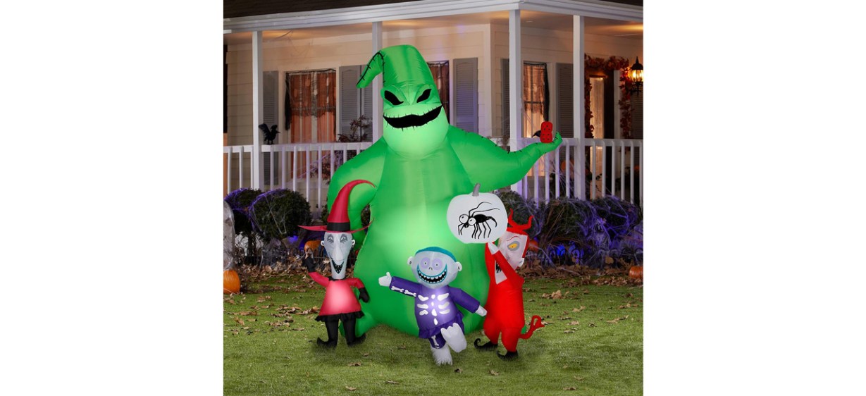 Gemmy Inflatable Oogie Boogie Nightmare Before Christmas Scene on front lawn