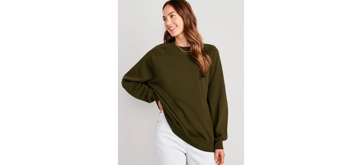 Women wearing oversized sweatshirt