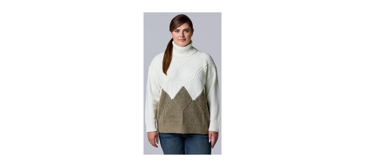 Best Simply Vera Vera Wang Plus Size Argyle Colorblock Turtleneck Sweater
