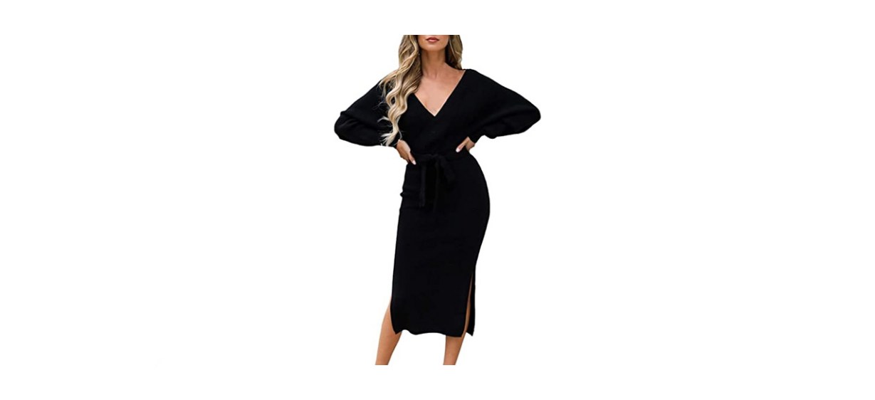 best VamJump Women's V-Neck Tie-Waist Sweater Dress