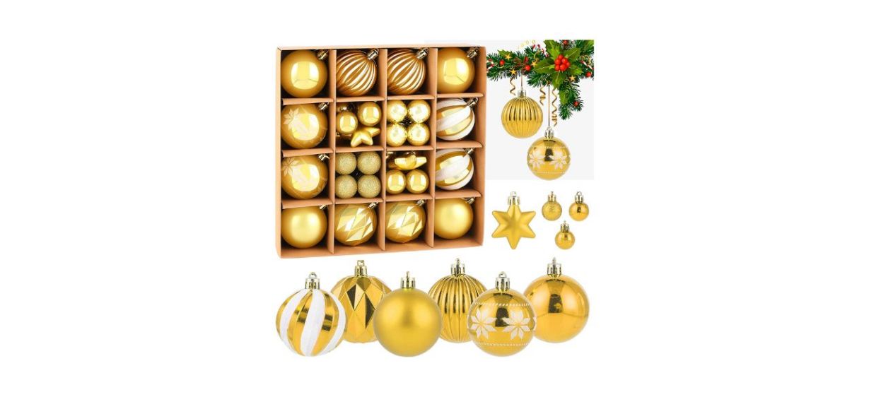 Best XinXiu 42 Count Gold Christmas Balls Ornaments
