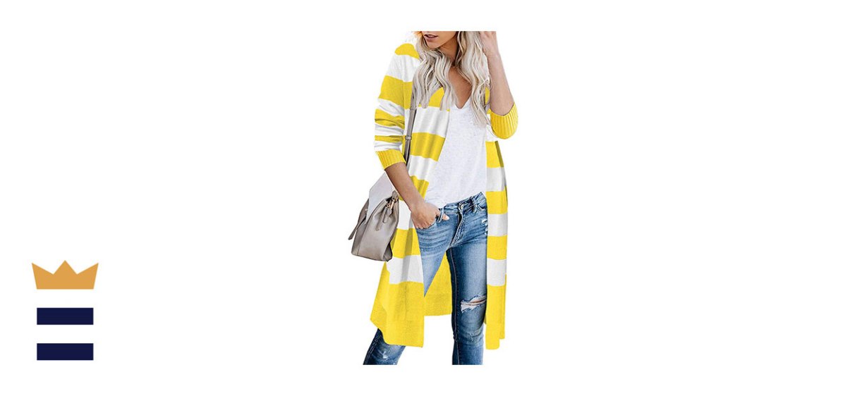 CARDYDONY Women's Long Open Front Color Block Cardigan