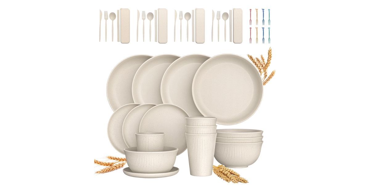 GPED 48 Pcs Wheat Straw Dinnerware Sets For 4