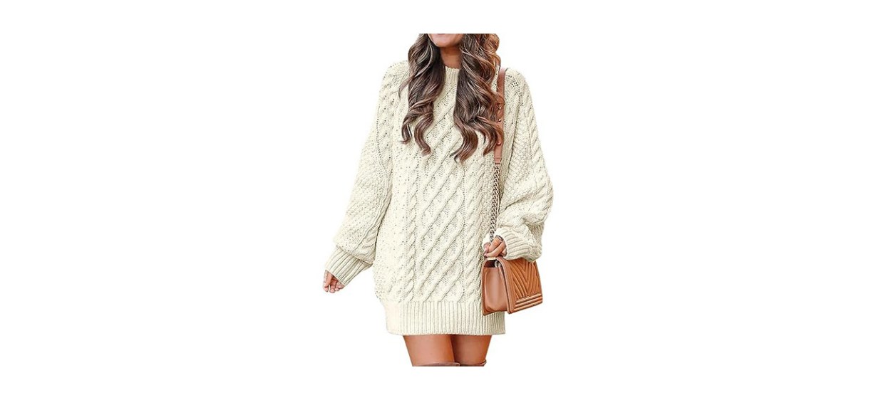 Anrabess Women Crewneck Cable Knit Sweater Dress
