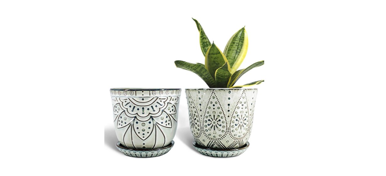 Gepege Six-Inch Beaded Ceramic Planter, Set of Two