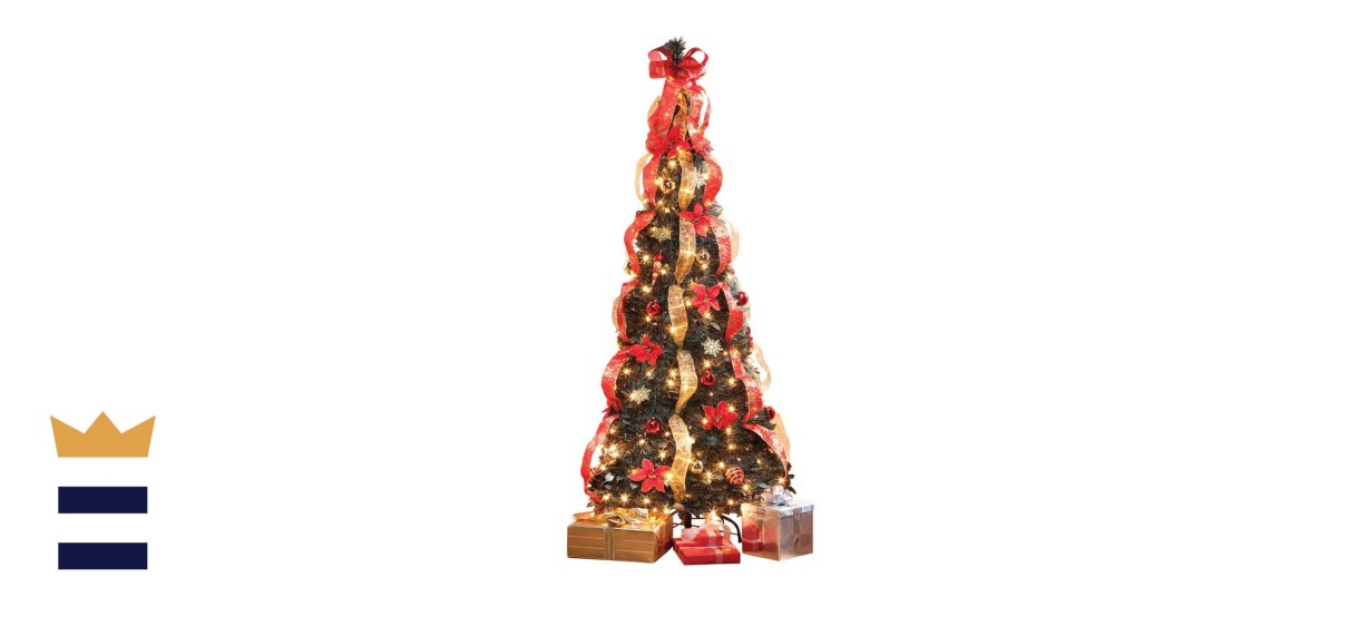 HOLIDAY PEAK 7-Foot Pull-Up Poinsettia Christmas Tree 