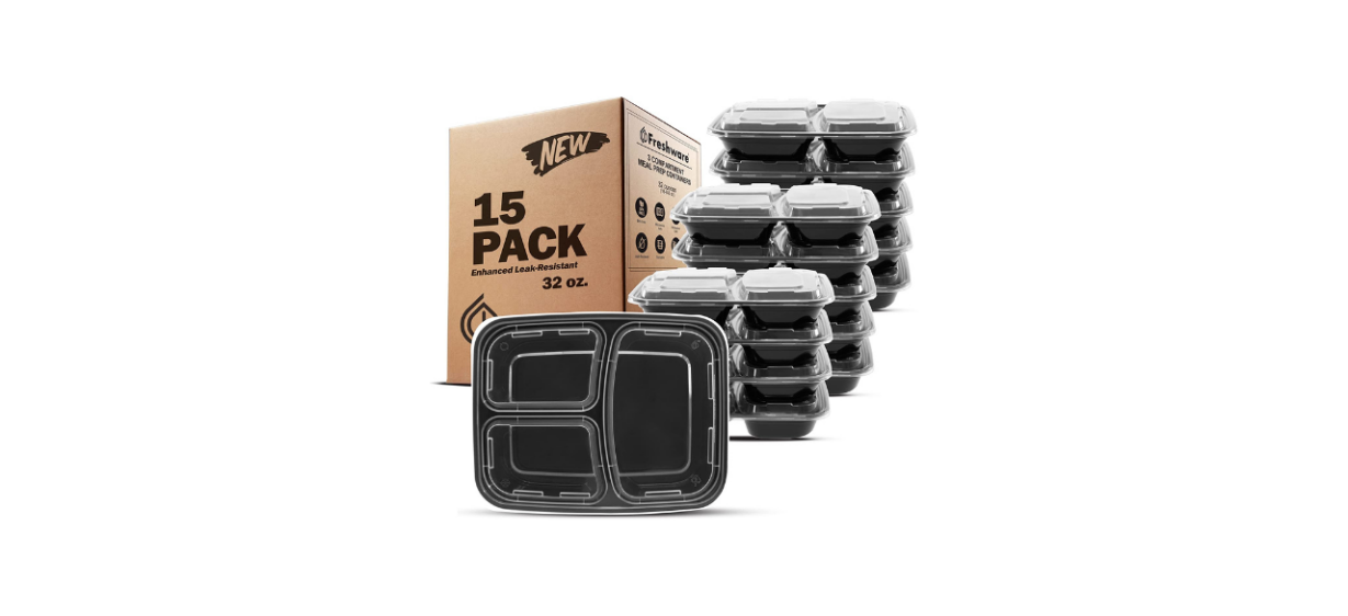 15 Pack- Meal Prep Containers 32oz, Plastic Food Prep Containers