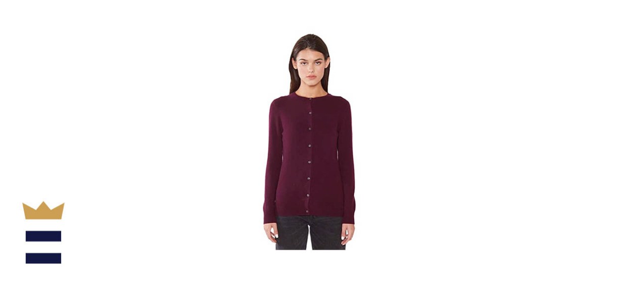 JENNIE LIU Women's 100% Cashmere Button Front Long Sleeve Crewneck Cardigan Sweater