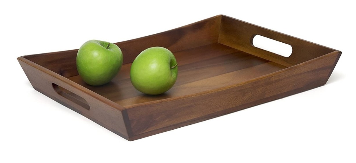 Lipper International 1165 20x14-Inch Curved Acacia Serving Ottoman Tray