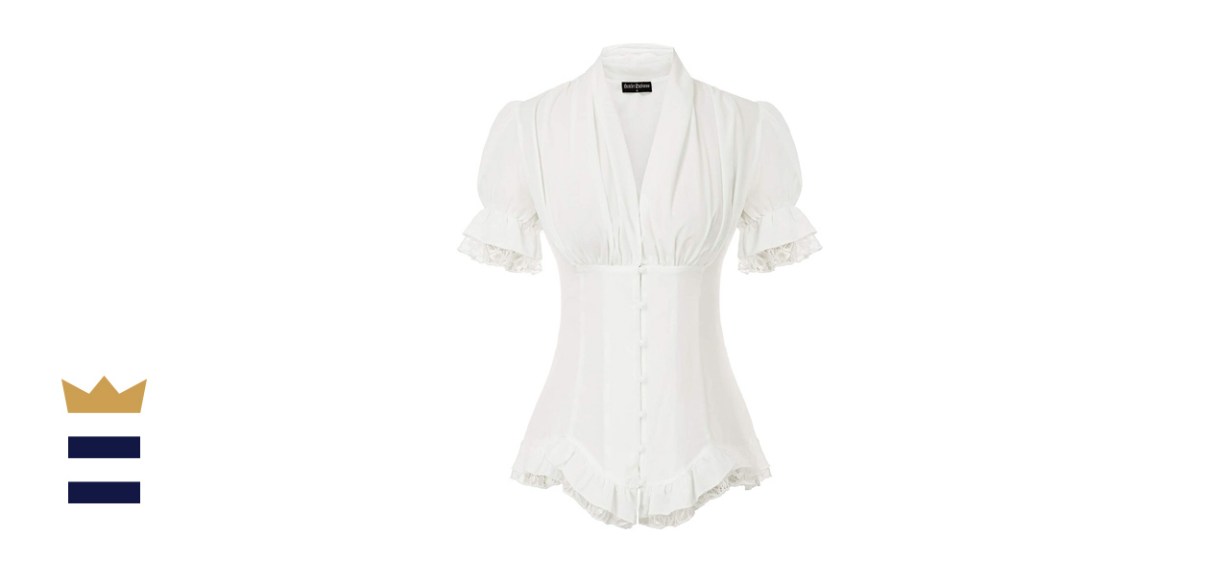 Scarlet Darkness Women Victorian Short-Sleeve Shirt Steampunk Lace-Up Blouse