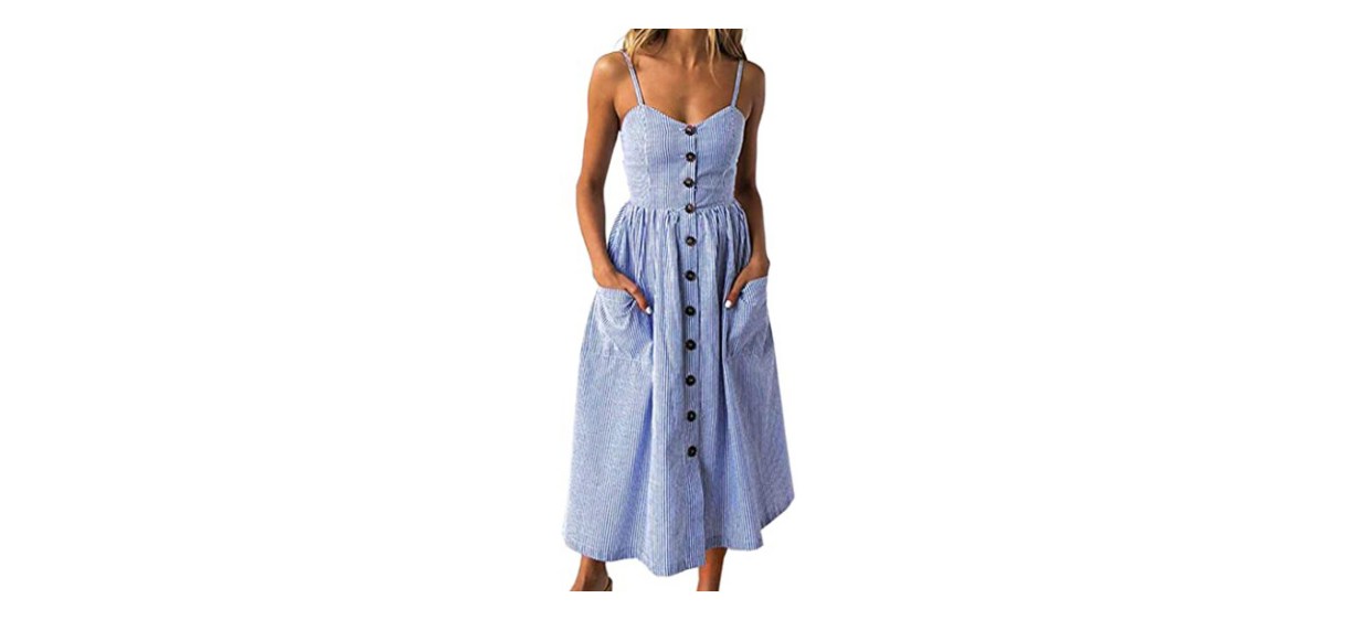 Angashion Women's Summer Spaghetti Strap Button-Down Dress Angashion Women's Summer Spaghetti Strap Button-Down Dress