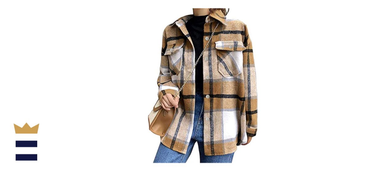 Tanming Brushed Flannel Plaid Shirt Jacket