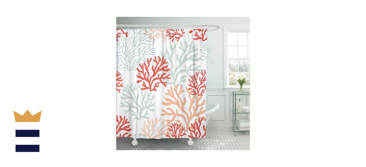 Tompop Red, Pink And Mint Coral Pattern Shower Curtain