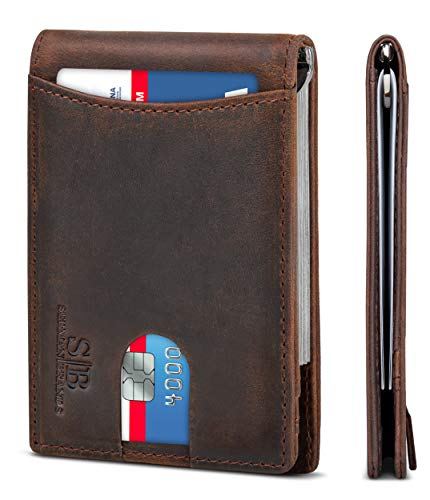 SERMAN BRANDS Slim Bifold Genuine Leather Minimalist Front Pocket Wallet