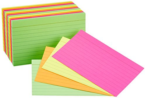AmazonBasics 3 x 5&quot; Ruled Neon Index Flash Cards, 300-Count