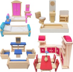 Toydaze Wooden Doll Furniture 5 Room Kit