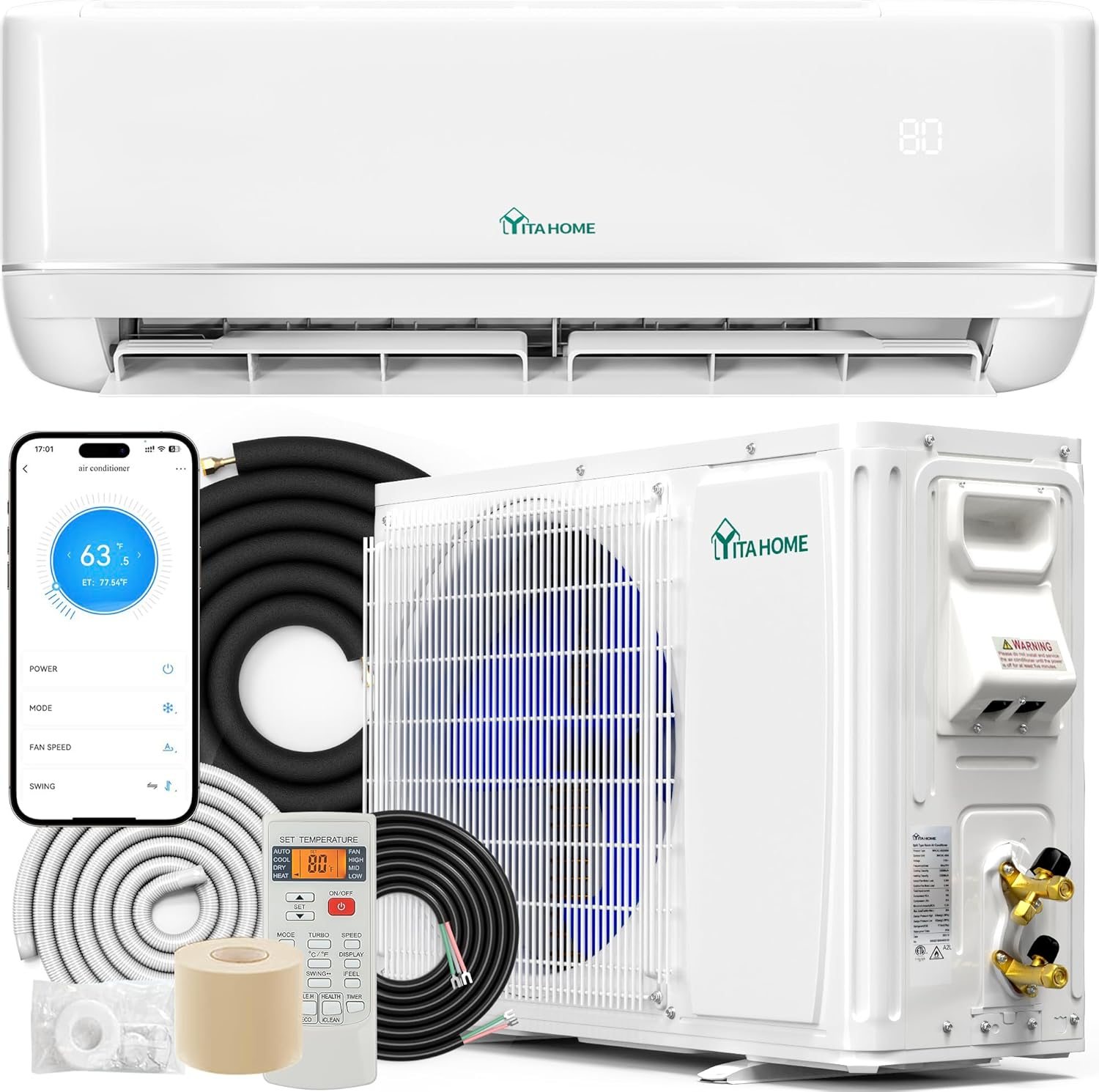 YITAHOME 18000 BTU Mini Split Air Conditioner Heat Pump System
