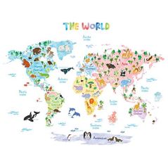 Decowall Animal World Map Kids Wall Decals