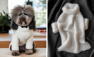 Furb Billie Ivory Eyelash Knit Dog Sweater