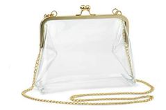 Hoxis Clear Transparent PVC Kiss Lock Chain Cross Body Bag Womens Clutch