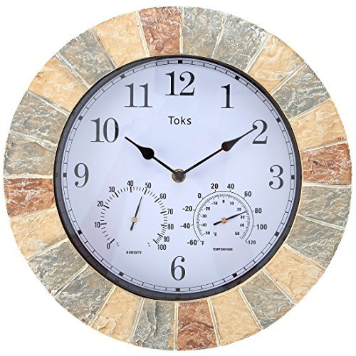Lily&#039;s Home 14-Inch Faux Stone Indoor or Outdoor Wall Clock