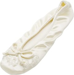 isotoner Embroidered Pearl Satin Ballerina Slippers